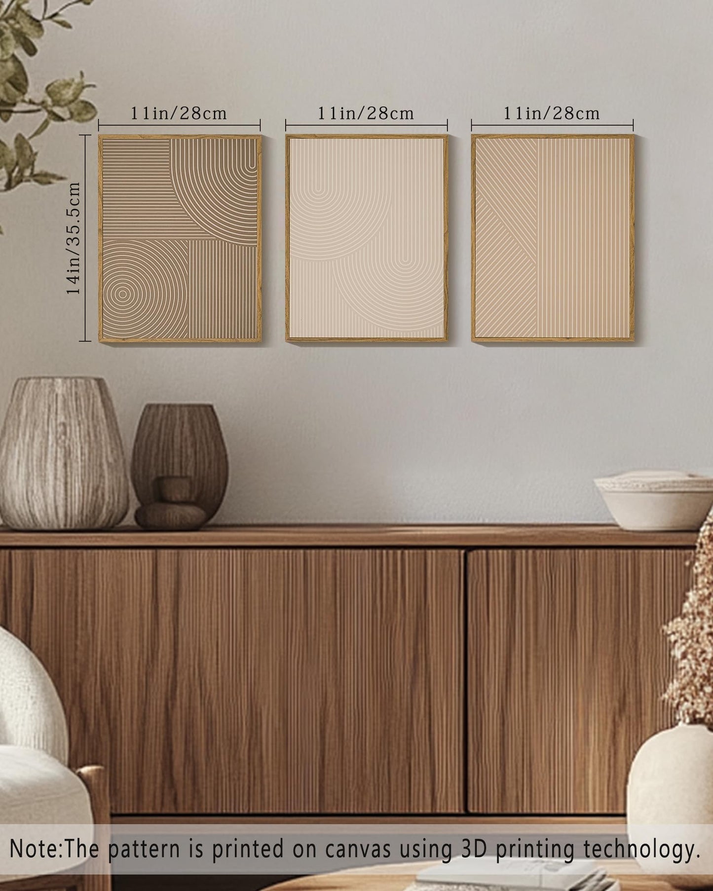 PHOPAGO Minimalist Abstract Framed Wall Art Modern Boho Neutral Line Wall Decor Geometric Artwork Kitchen Dining Room 11x14in Natural Framed