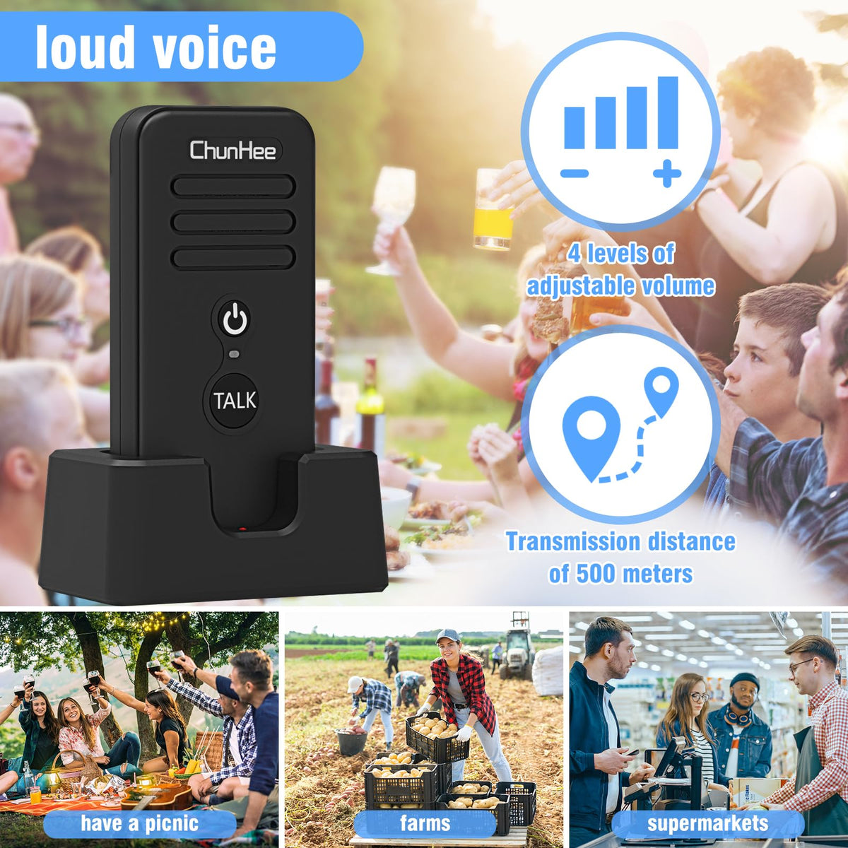 ChunHee Intercoms Wireless for Home, Upgraded Long Standby 16 Channels Caregiver Wireless Intercom System for Elderly 1640ft Portable Intercom Two Way Room to Room Communication Intercom for Home Use