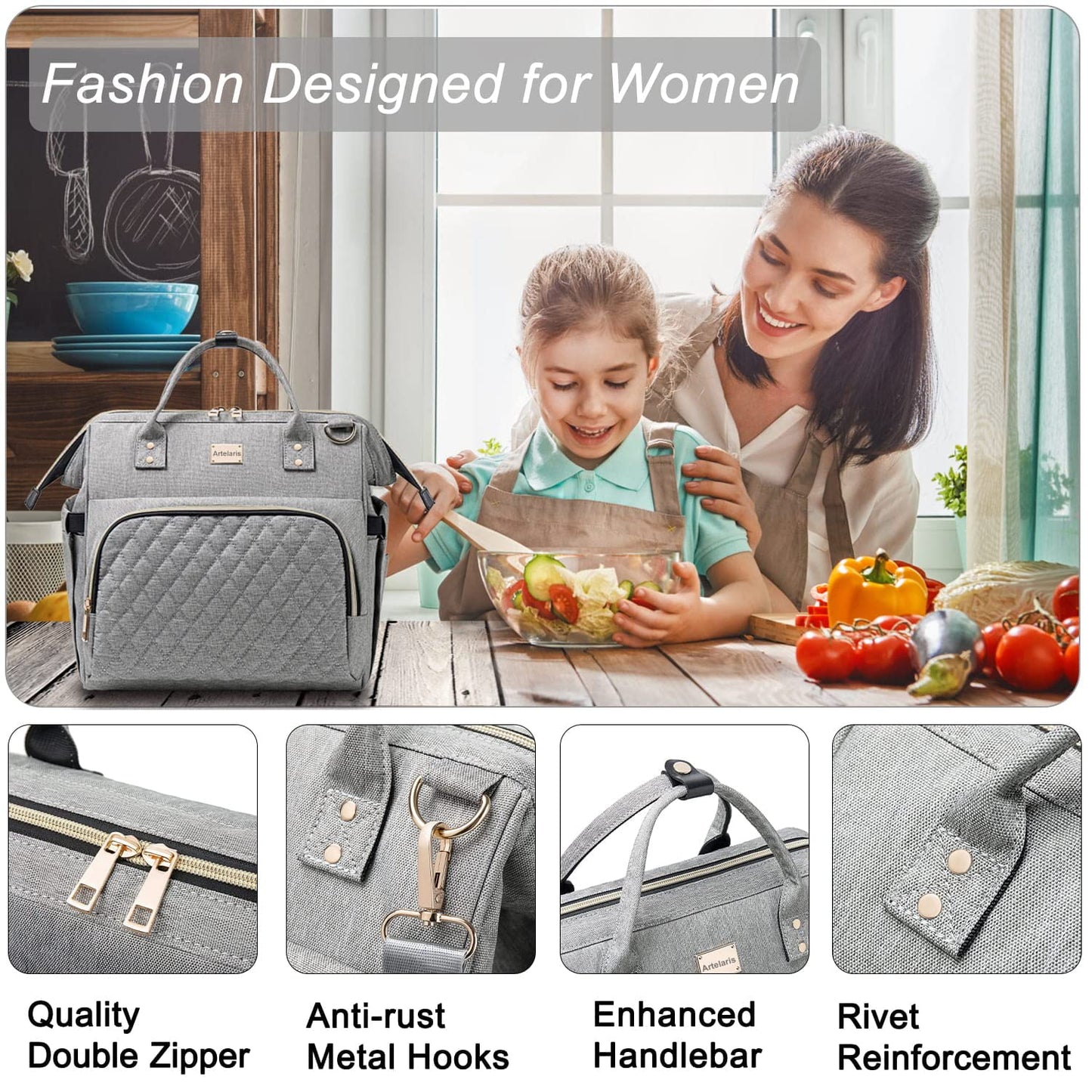 Artelaris Insulated Lunch Bag for Women Men, Large Reusable Lunch Box, Adult Leakproof Cooler Tote Bags Adjustable Strap for Work Picnic（16 Liters）