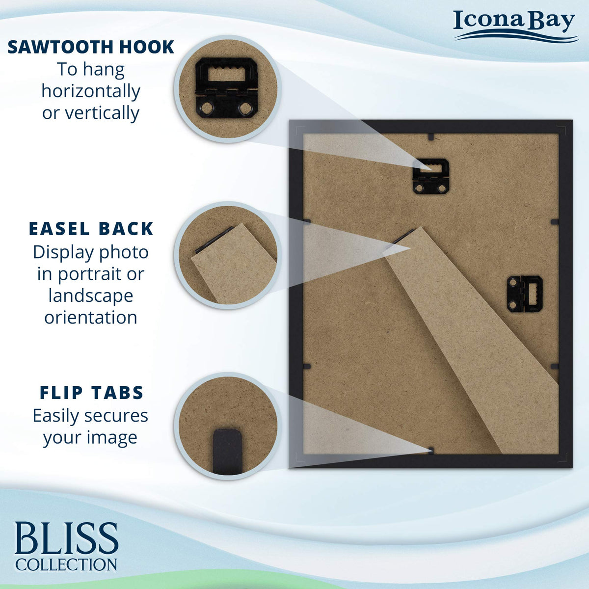Icona Bay - 8x10 Picture Frames with Removable Mat for 5x7 Photos - Black, 5 Pack - Modern Style Engineered Wood Frames - Table Top or Wall Mount - Bliss Collection