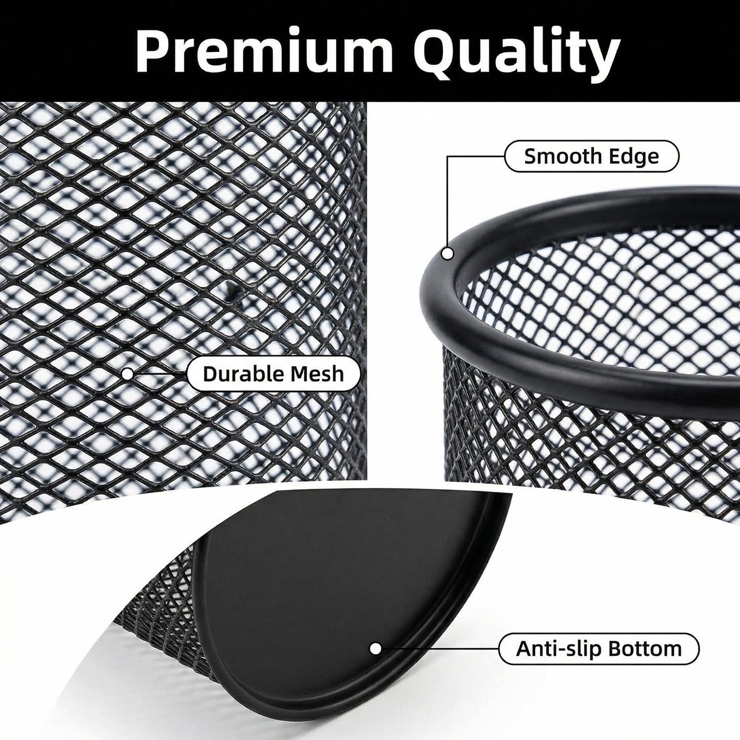 SNOW COOLER Pen Holder Mesh Pencil Holder Metal Pen Holder Cup Pencil Cup Holder for Desk Office Pen Organizer Black, 4 Pack