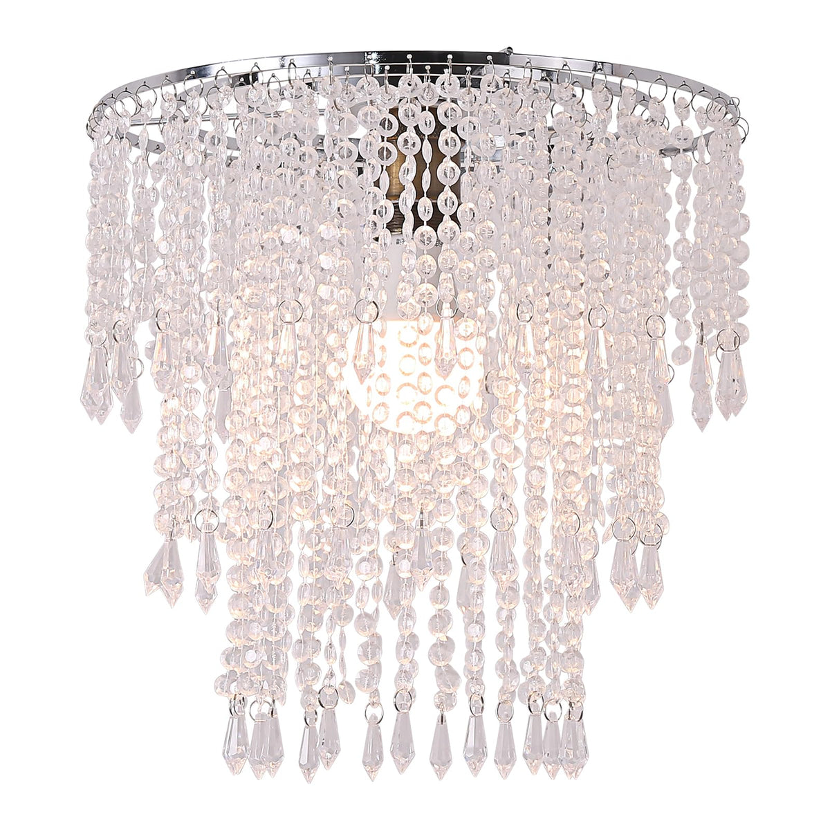 SEEYUAN Acrylic Chandelier Shade Modern Ceiling Light Shade Beaded Pendant Lampshade with Acrylic Beads and Chrome Frame Diameter 11.81 inches