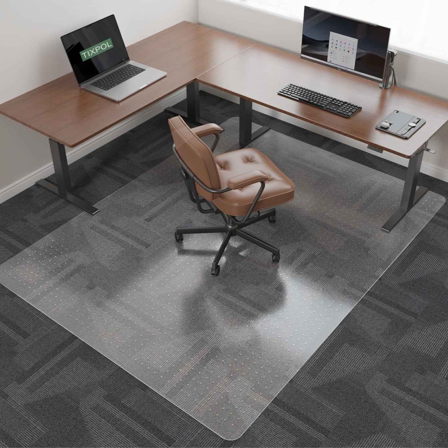 Office Chair Mat for Carpet, tixpol 46" x 60" Chair Mat for Carpeted Floors, Non-Slip Carpet Protector Floor Mat with Grips, Heavy-Duty Rolling Under Desk Mat for Home Office and Gaming (Clear)