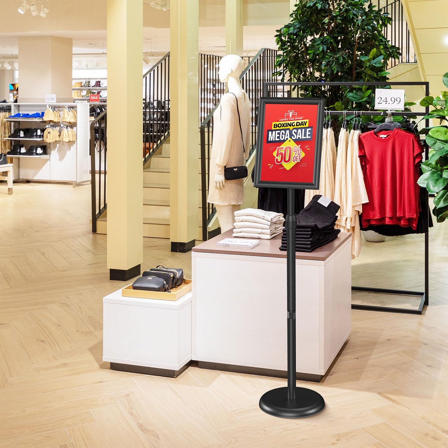 Relx Sign Holder Stand 8.5x11 inch - Adjustable Floor Standing Sign Holder - Signage Stand with Snap-Open Frame Display for Malls,Schools,Restaurants