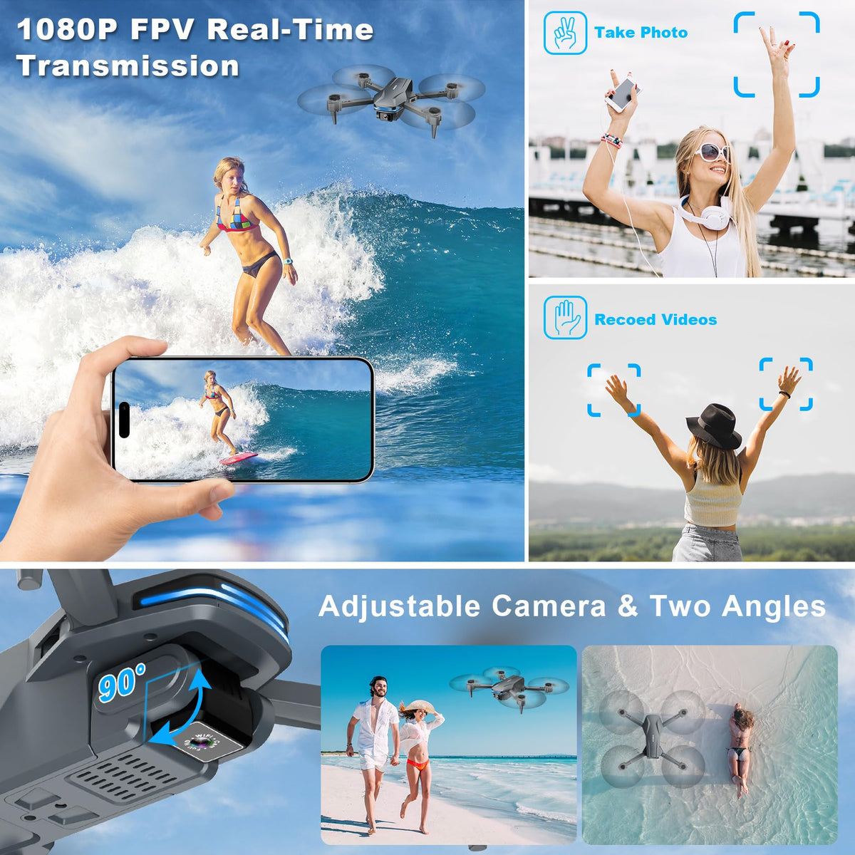 Drones with Camera for Adults 1080P HD Foldable Drone with Carrying Case Drones for Kids with One Key Take Off/Land, 3 Speed Mode, 360° Flip Grey