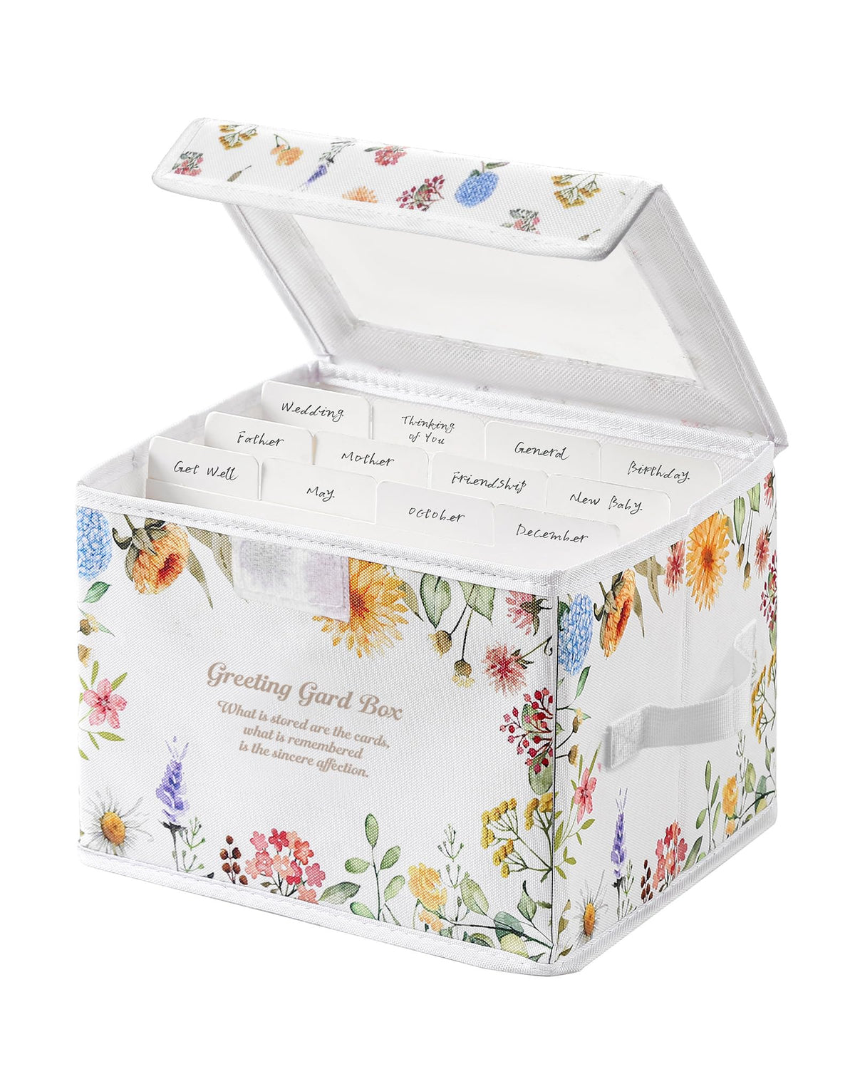Meunmro Greeting Card Organizer Box With 13 Removable Dividers, Oxford Cloth Card Organizer With Transparent Lid, Store 140+ Cards for Photos, Stamp, Crafts, Envelopes, Sticker, Scrapbooking