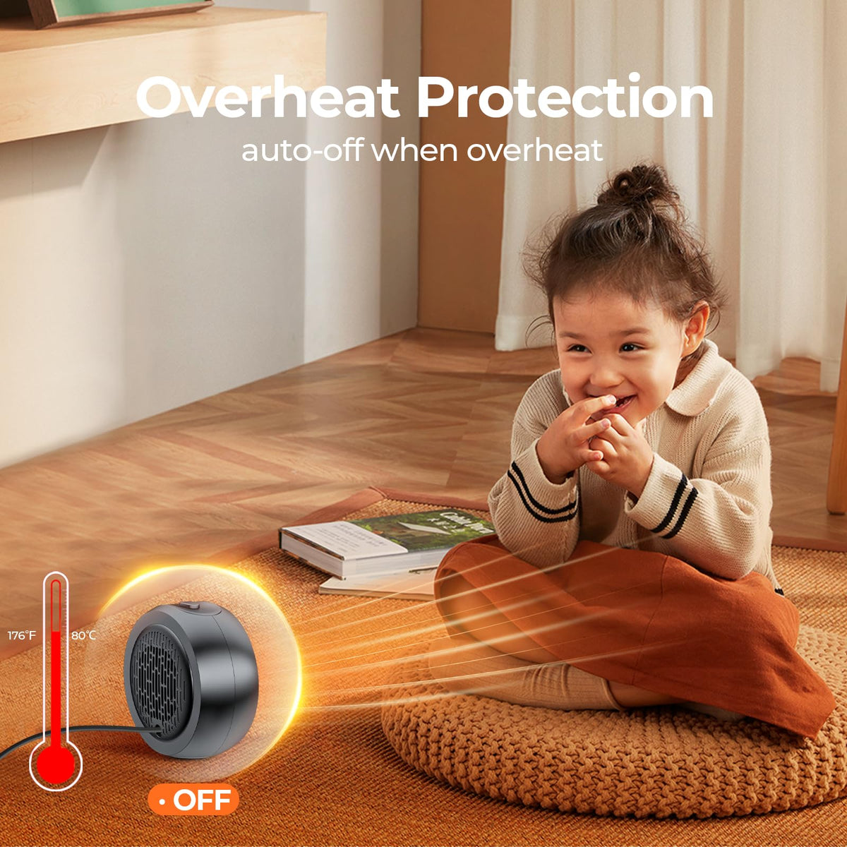 ASNUG Space Heater, Portable Electric 500W PTC Ceramic Heaters for Indoor Use, Efficient Fast Heating, Tip-Over & Overheat Protection, Quiet Small Mini Desk Heater for Bathroom Home Office Bedroom