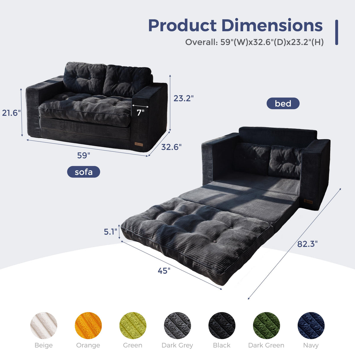 MAXYOYO Convertible Sofa Bed, Pull Out Loveseat Sleeper Sofa, 2 in 1 Folding Couch Bed, Fold Out Floor Couch with Pillows for Living Room Bedroom Lounge, Black