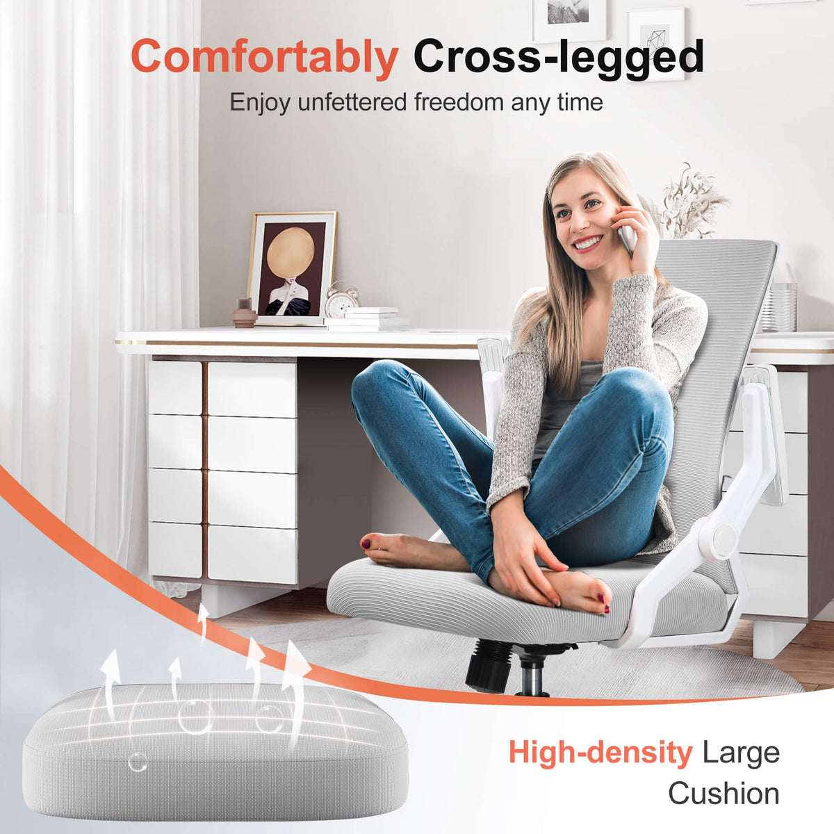 GTPLAYER Ergonomic Office Chair with Flip-up Armrests Executive Computer Chair for Home Office, Breathable Mesh & Comfy Lumbar Support, Moon Gray