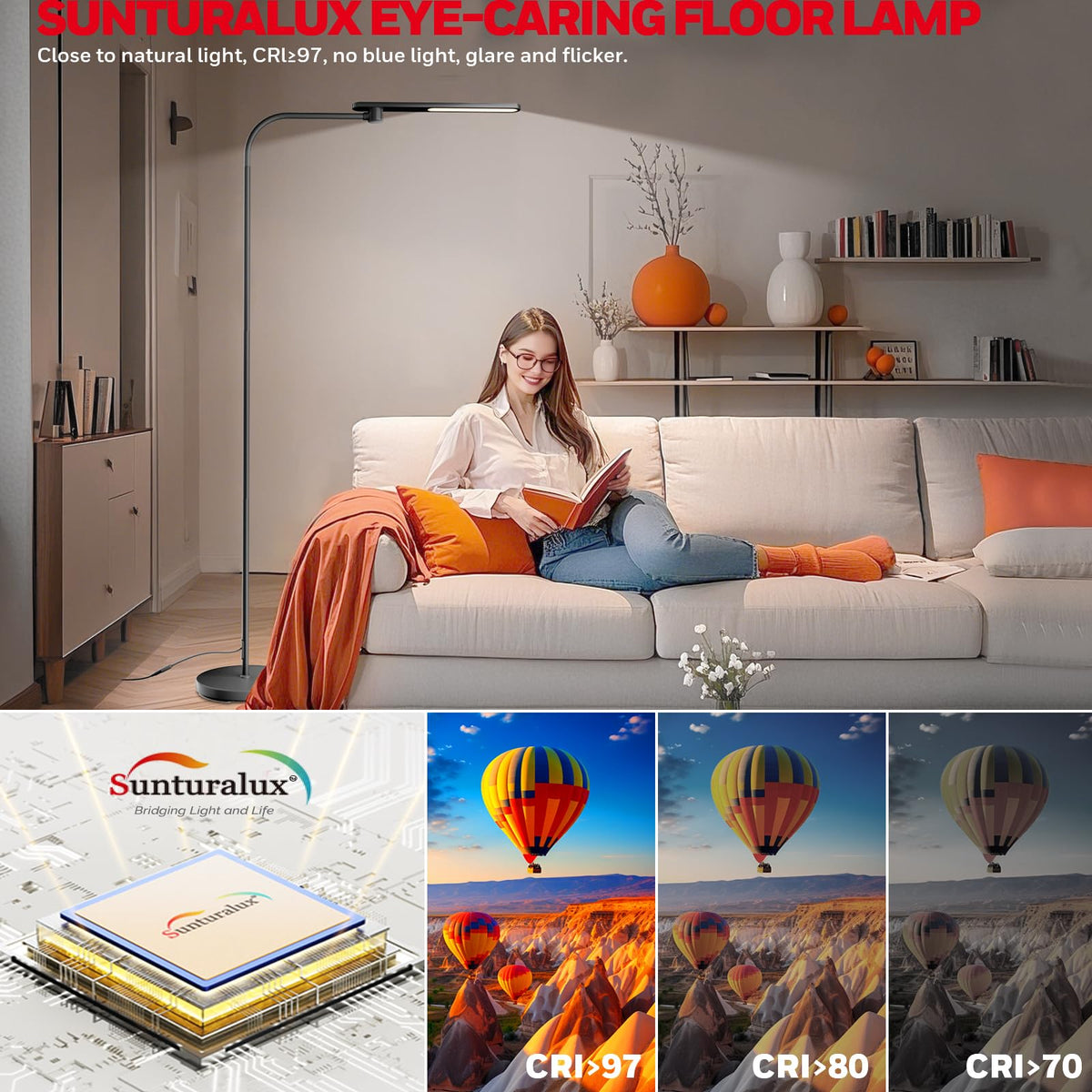 Honeywell LED Floor Lamp with Remote, CRI97 Full Spectrum Eye-Caring Reading Lamp, Stepless Dimmable 3000K-5000K Task Floor Lamp with Flexible Gooseneck for Living Room, Bedroom, Office