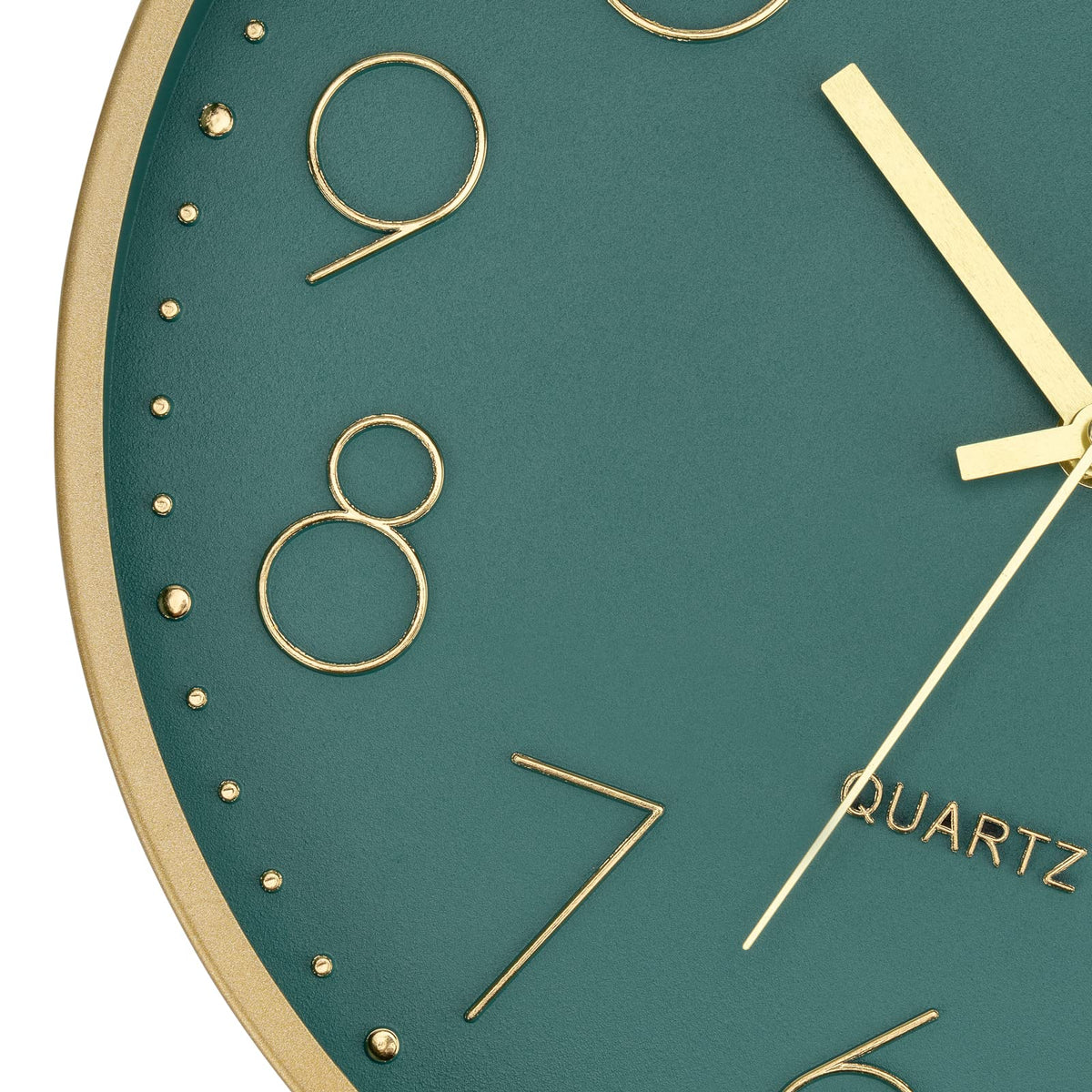 Foxtop Modern Wall Clock 12 Inch Silent Non Ticking Battery Operated Round Quartz Gold Wall Clock for Living Room Bedroom Kitchen Office Classroom Decor (Dark Green Dial)