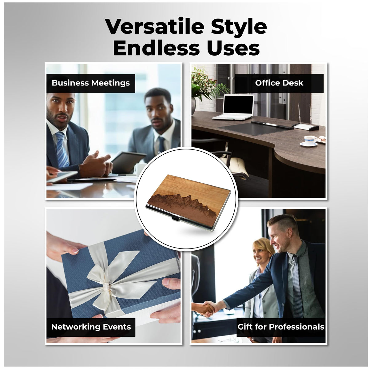WUDN Handcrafted Business Card Holder Wallet For Men and Women | Holds Up to 20-25 B-Cards or 8-10 Credit Cards | Wooden & Stainless Business Card Case with Buckle Closure, Made in Idaho, USA.