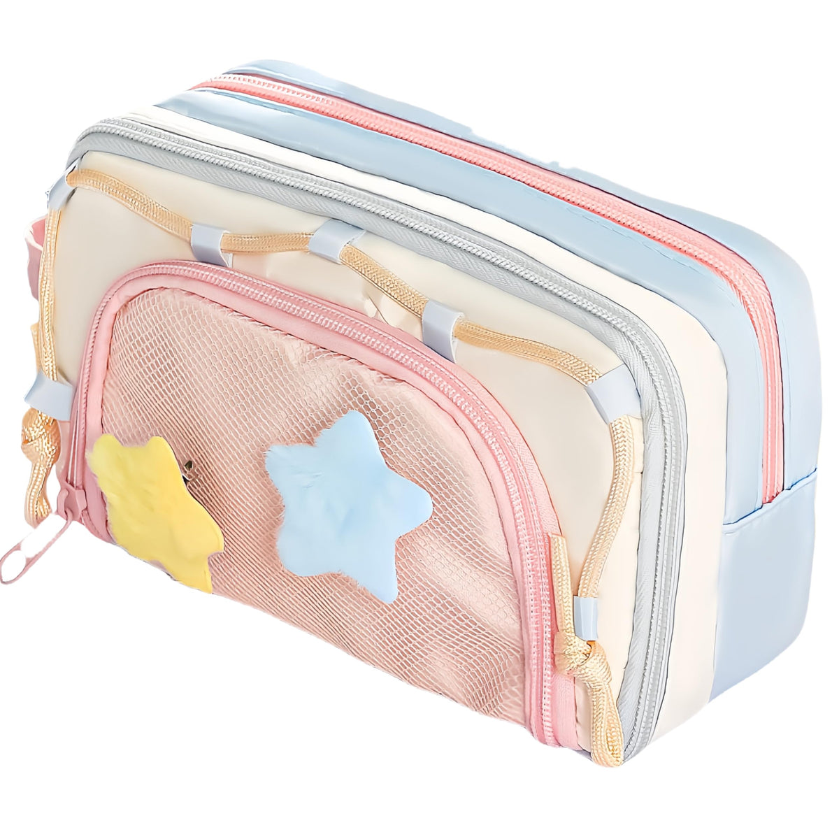 UIVXXUD Portable Multi-Layer Kawaii Pencil Case Organizer - Large Capacity Color Block Design Pen Pouch Supplies - Cute Functional Bag (Pink)