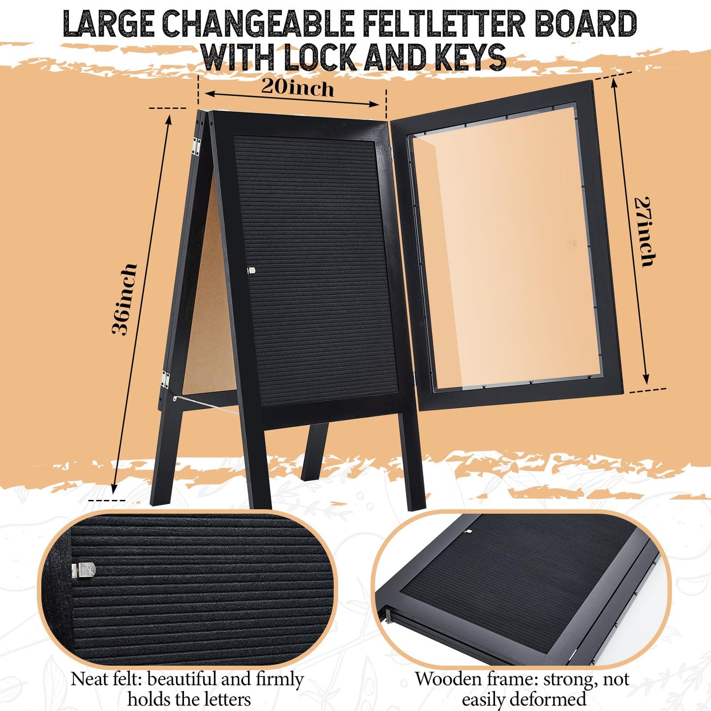 BBTO 36 x 20 Inch Double Sided Large A Frame Letter Board Sign Sidewalk Sign with Changeable Letters, Restaurant Menu Board for Cafe Bar Wedding Store Display