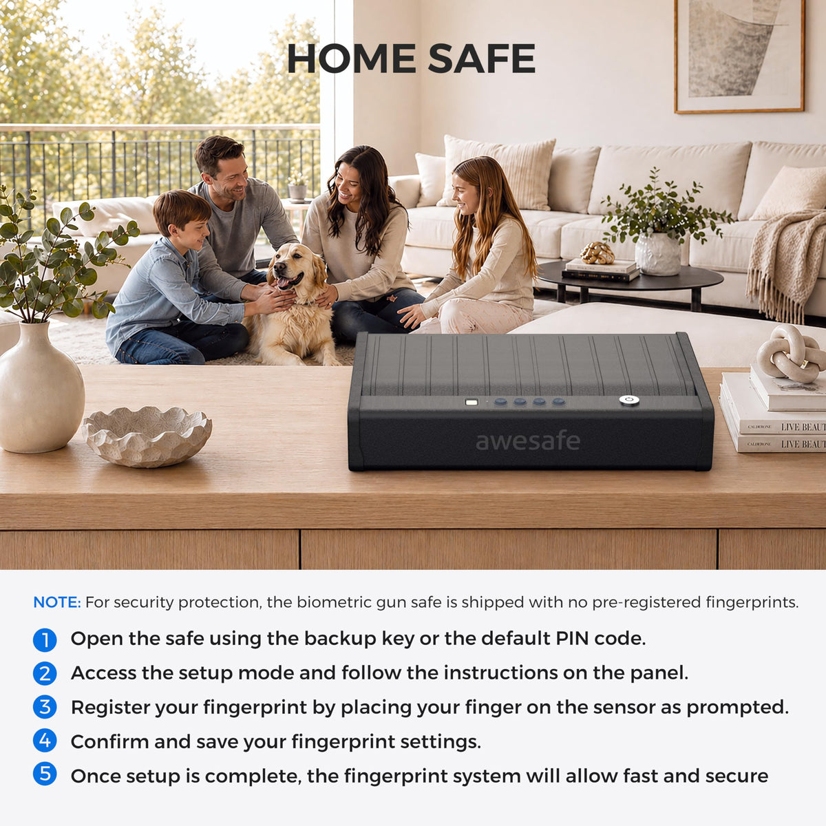 awesafe Biometric Gun Safe for Pistol, 3 Ways Quick Access with Fingerprint Digital PIN Key, Portable Handgun Safe for Nightstand Bedside Cloakroom Living Room (XL Biometric Gun Safe with Fingerprint)
