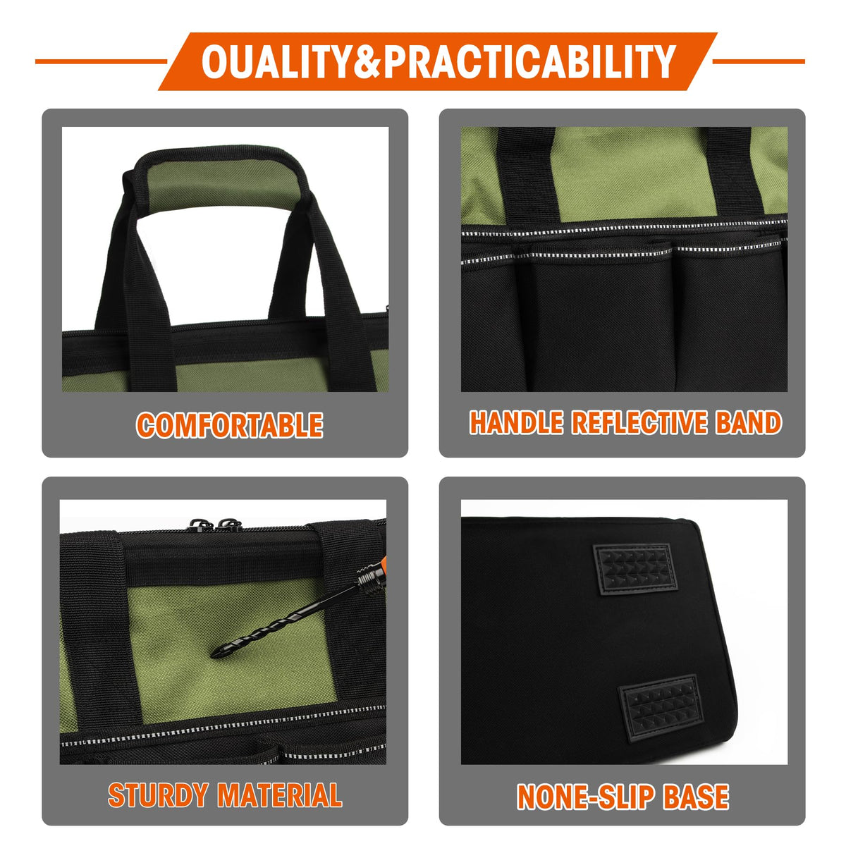 LLNDEI Heavy Duty Tool Bag, 15.7 Inch Portable Tool Organizer With 16-Pocket, Adjustable Strap & MOLLE System,Ideal Gift For Men & Fathers
