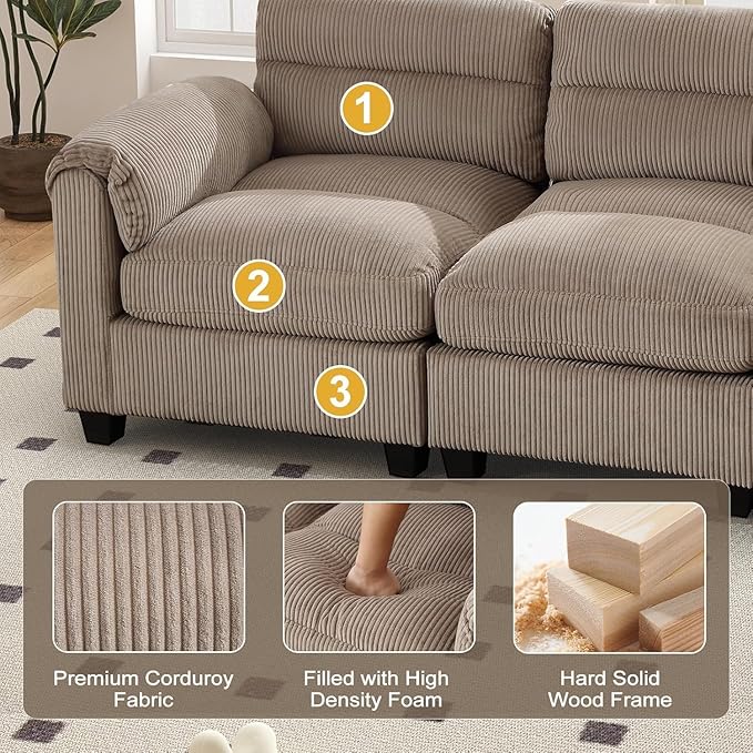 HAOMARKETS Corduroy Sofa Set, Upholstered Armchair Set of 2 and 3-Seater Sofa