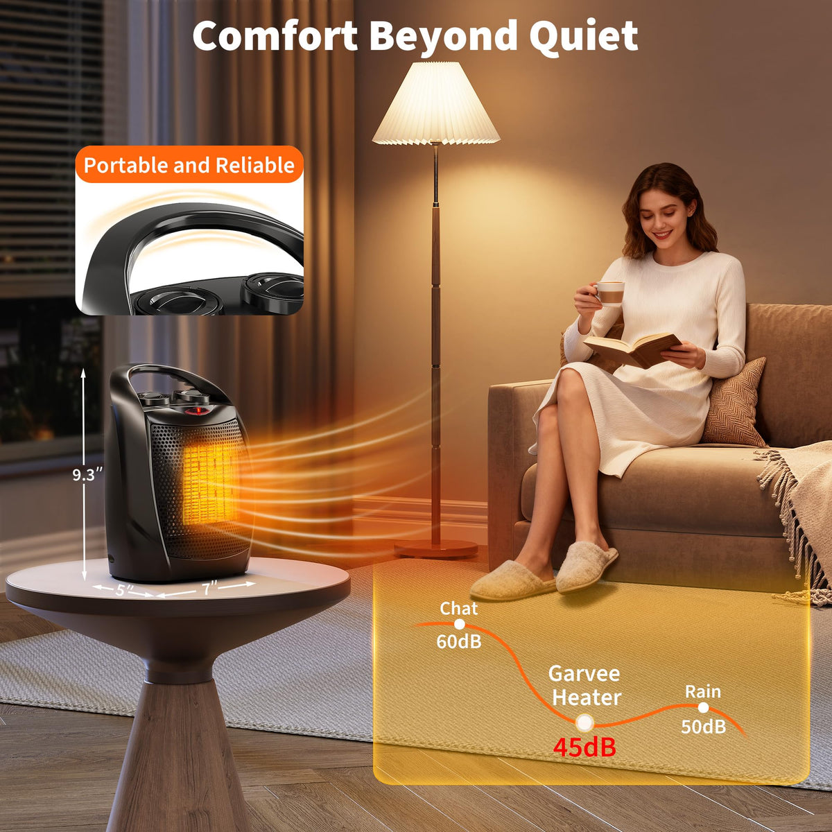 Small Space Heater with Thermostat, 1500w/750w Fast Heating Ceramic Desk Heater & Fan, Safe and Quiet <45 DB for Room Office Desk Indoor Use