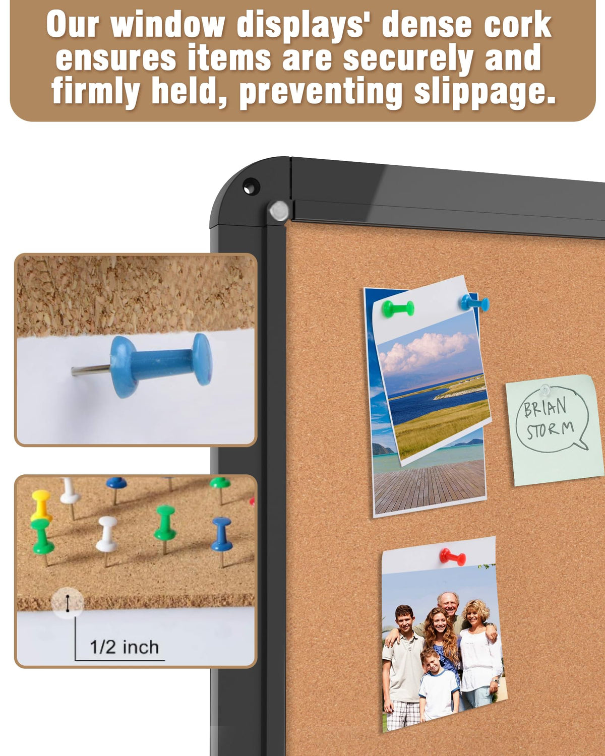 Mifuro 28"x26" Enclosed Bulletin Board, Lockable Weather-Resistant Aluminum Cork Noticeboard for School & Office, Black Frame w/Cork