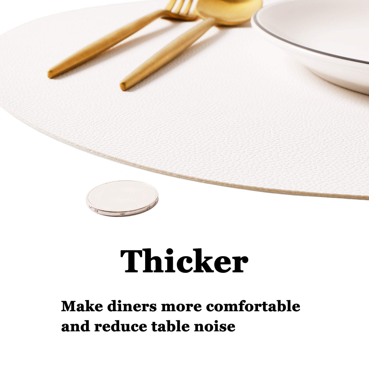 Wipeable Placemats and Coasters Leather Table Mats Waterproof Heat-Resistant Easy to Clean for Dining Table Set Kitchen Table Set of 4, White