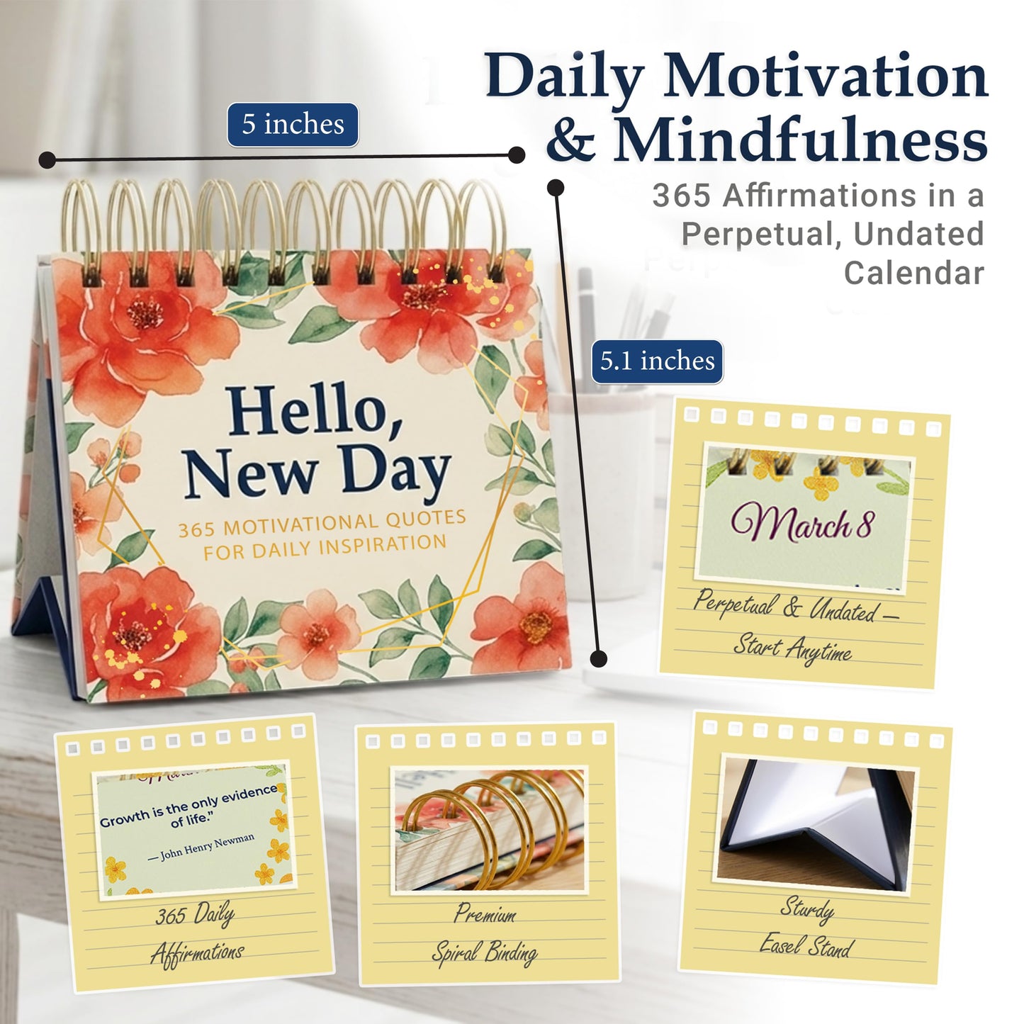 Only Zest Perpetual Calendar - Daily Affirmations for Women, 365 Perpetual Desk Calendar Flip, Compact Daily Flip Quotes for Desk, Undated for Use Any Year, Gift-Boxed for Birthdays, Mother's Day
