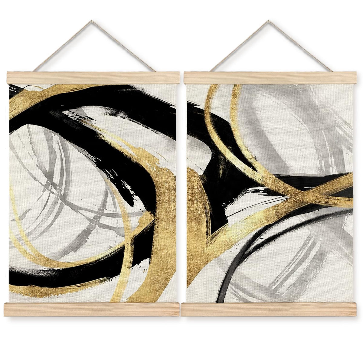 BearCake Abstract Modern Black and Gold Wall Art Office Decor Set of 2,Black Gold and White Wall Decor Poster for Bedroom Living Room, Abstract Pictures for Home Decor,12x16 Inch