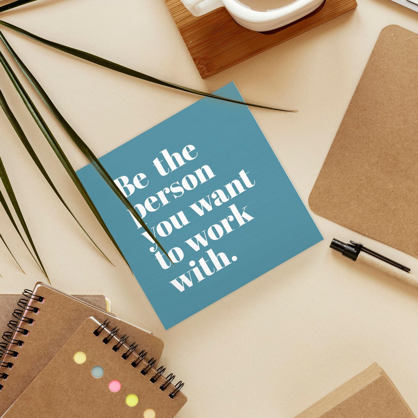 Luipk Be The Person You Want to Work With Inspirational Wood Box Sign Desk Decor 5X5, Teamwork Motivational Blue Green Wooden Block Sign Decorations for Home Office Workplace Wall Tabletop Shelf