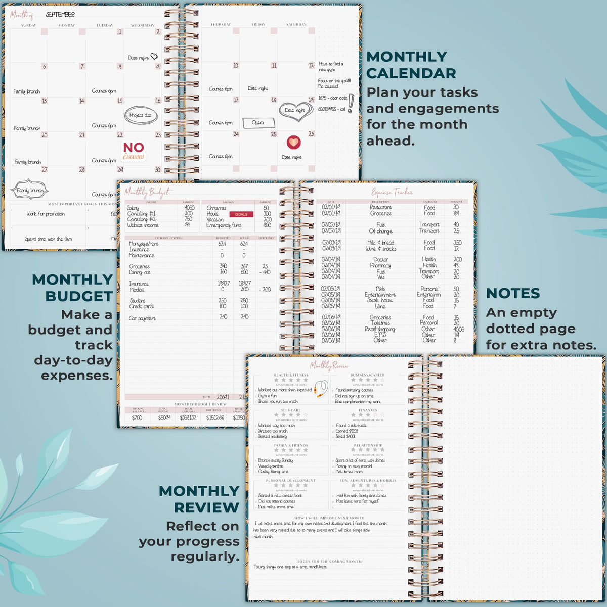 PLANBERRY Large Hourly Schedule Planner Premium – Undated Organizer for Productivity, Time Management & Budget, 8x10.4″ (Tropical Forest)