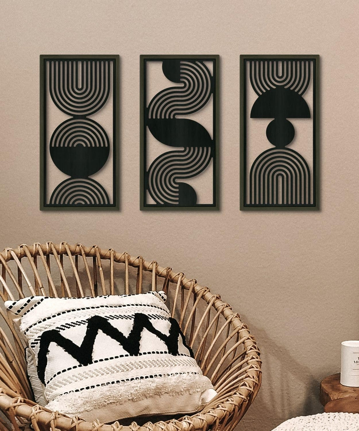 Putuo Decor Modern Minimalist Wall Art Set of 3, Black and Gray MDF Cut-Out Geometric Line Panels, Abstract Vertical Art for Living Room Bedroom Office Wall Decor