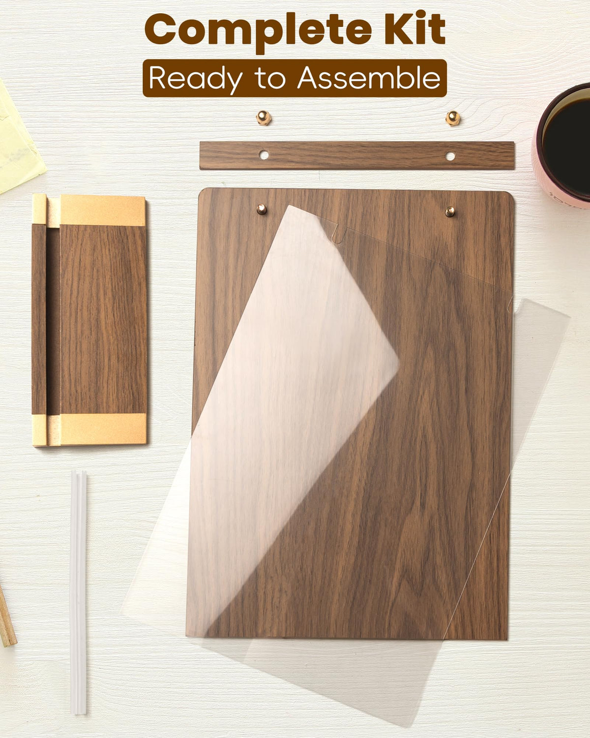 EliteSign 1PK Acrylic Sign Holder 8.5 x 11 with Walnut Wood Base, Clear Plastic Commercial Display Stand for Menu, Poster, Flyer, Table Paper Frame for Restaurant, Office, Store, Bar, Wedding