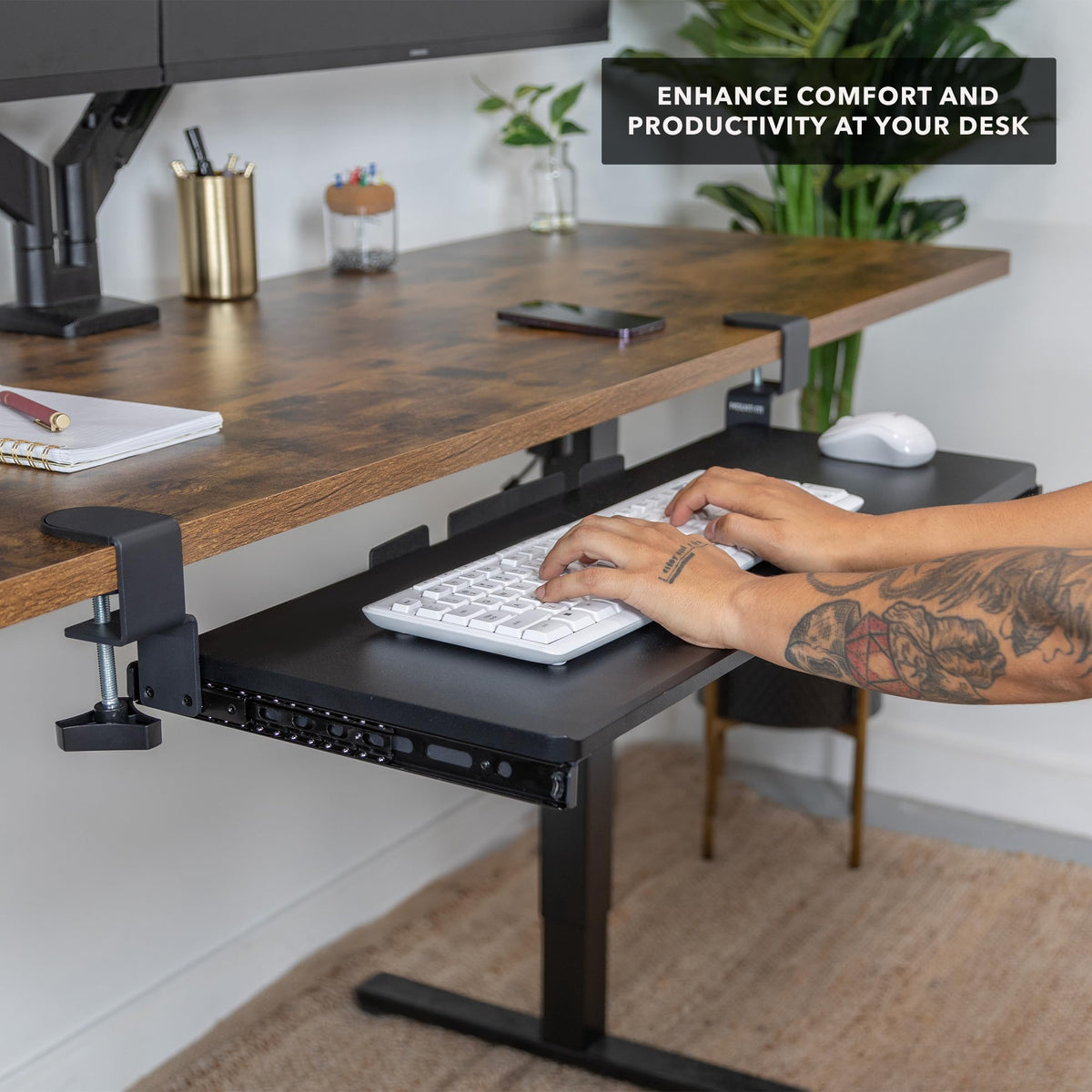 Mount-It! Under Desk Keyboard Tray, 30" Extra-Wide Clamp-On Slide-Out Drawer, Holds 11 lbs, Fits Desks up to 1.77" Thick, No-Drill C-Clamp Mount