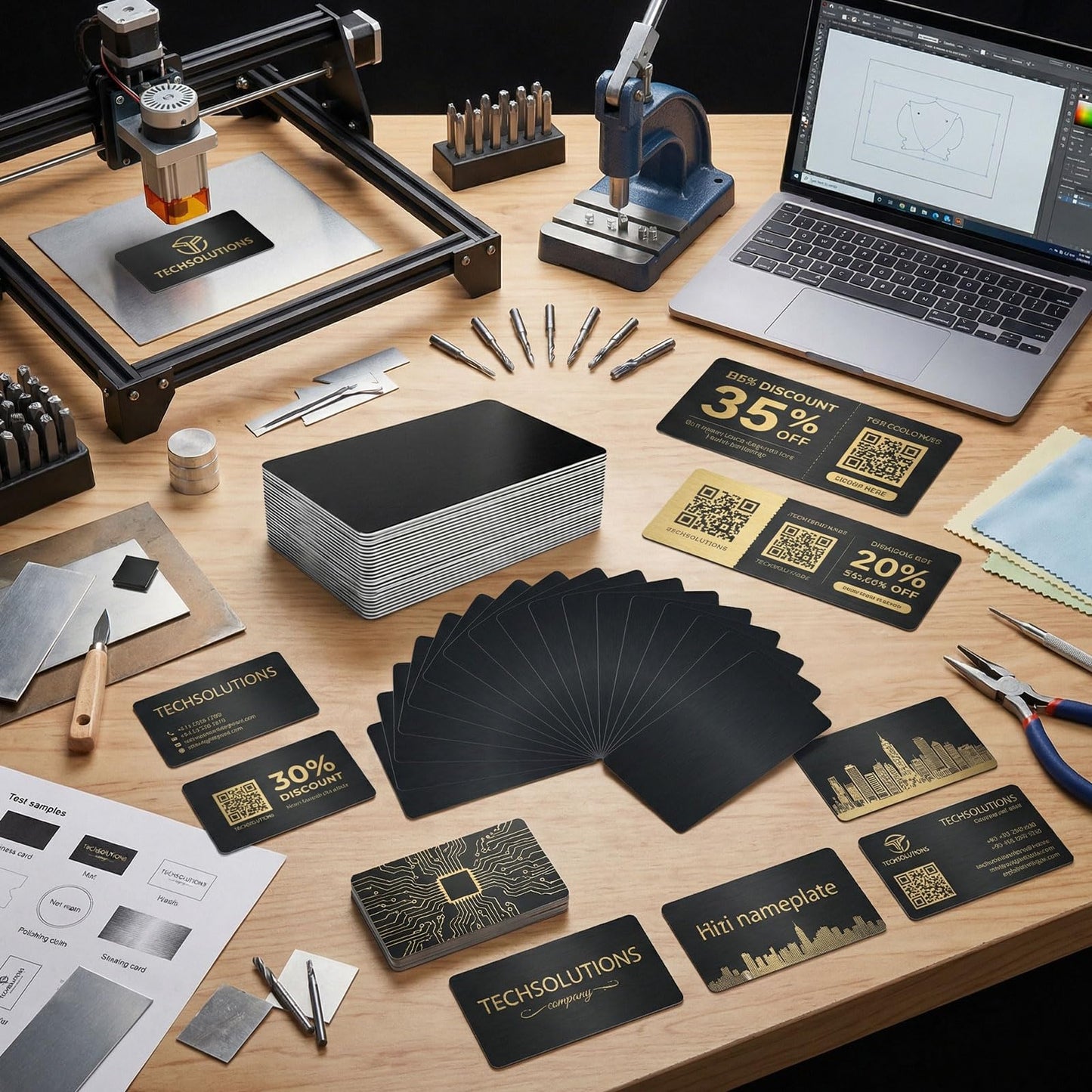 50PCS Metal Business Cards Blanks,0.45mm Thick 3.4x2.1 Inch Aluminum Black Business Cards Blank,Multipurpose Cards Blanks for House Office Customer DIY Gift