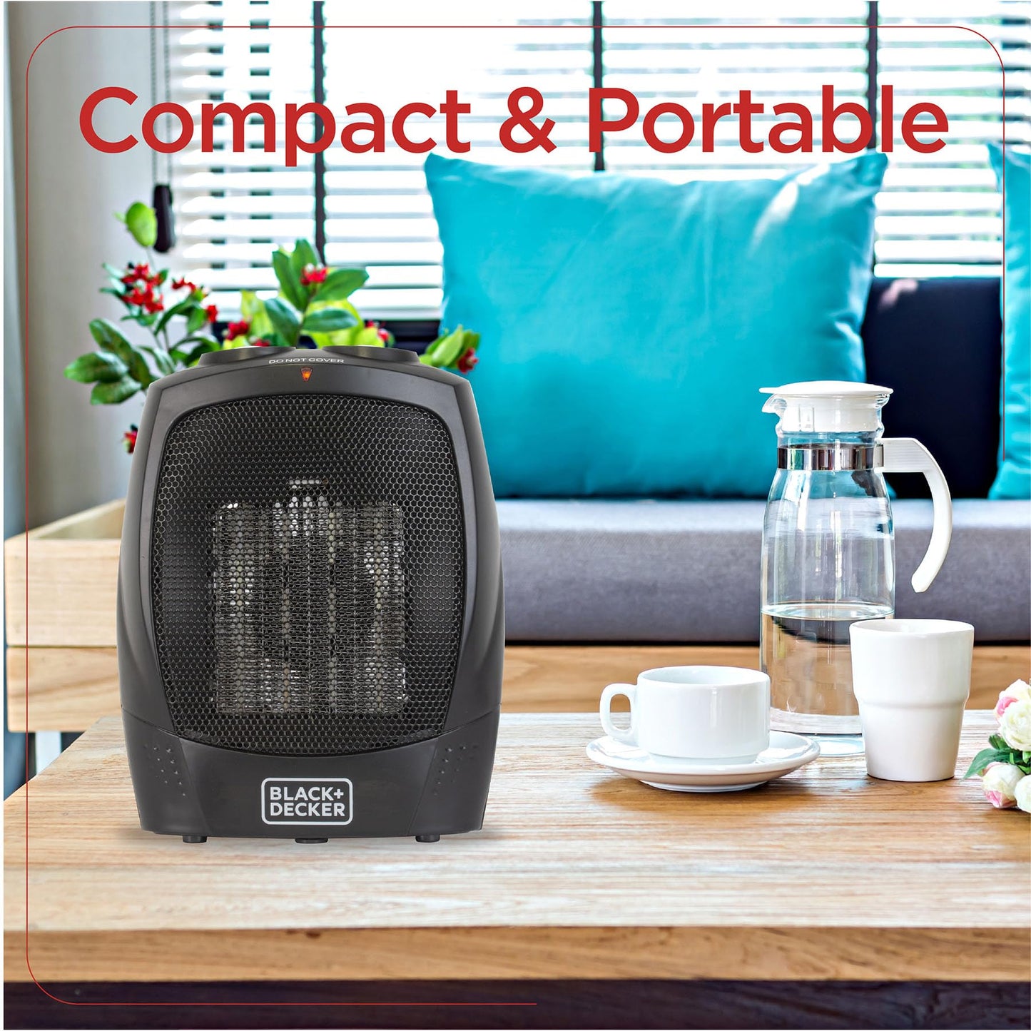 BLACK+DECKER Personal Ceramic Heater, Space Heater for Office Desk, Home Office & Personal Use Desk, 2 Heat & Fan Only Settings, Adjustable Thermostat, BHDC201, Black
