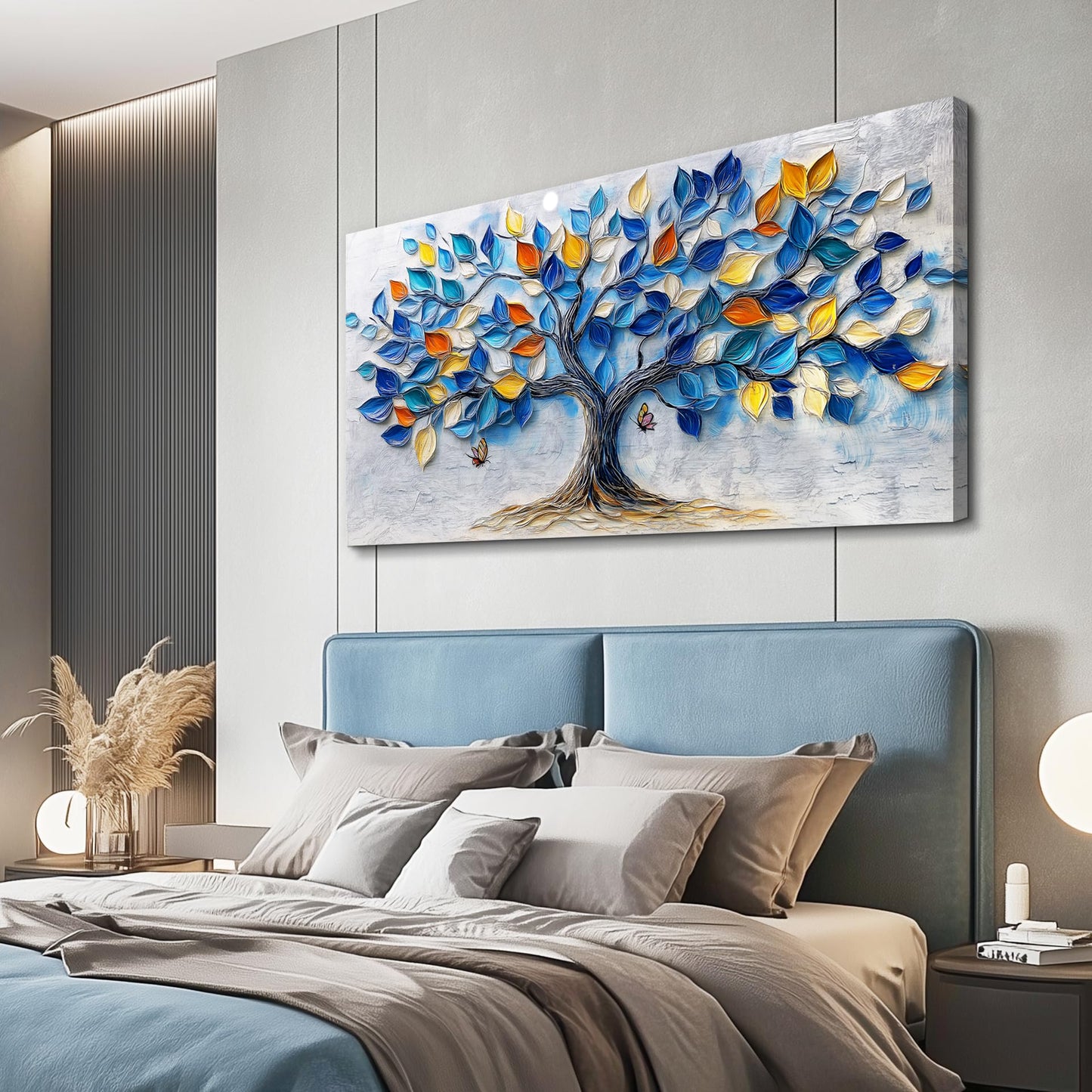 VXMXFTE Wall Art For Living Room Bedroom Wall Decor For Office Dining Room Abstract Blue Tree Painting Restaurant Hallway Wall Home Decor Prints Canvas Artwork Picture Ready To Hang 20x40 Inches