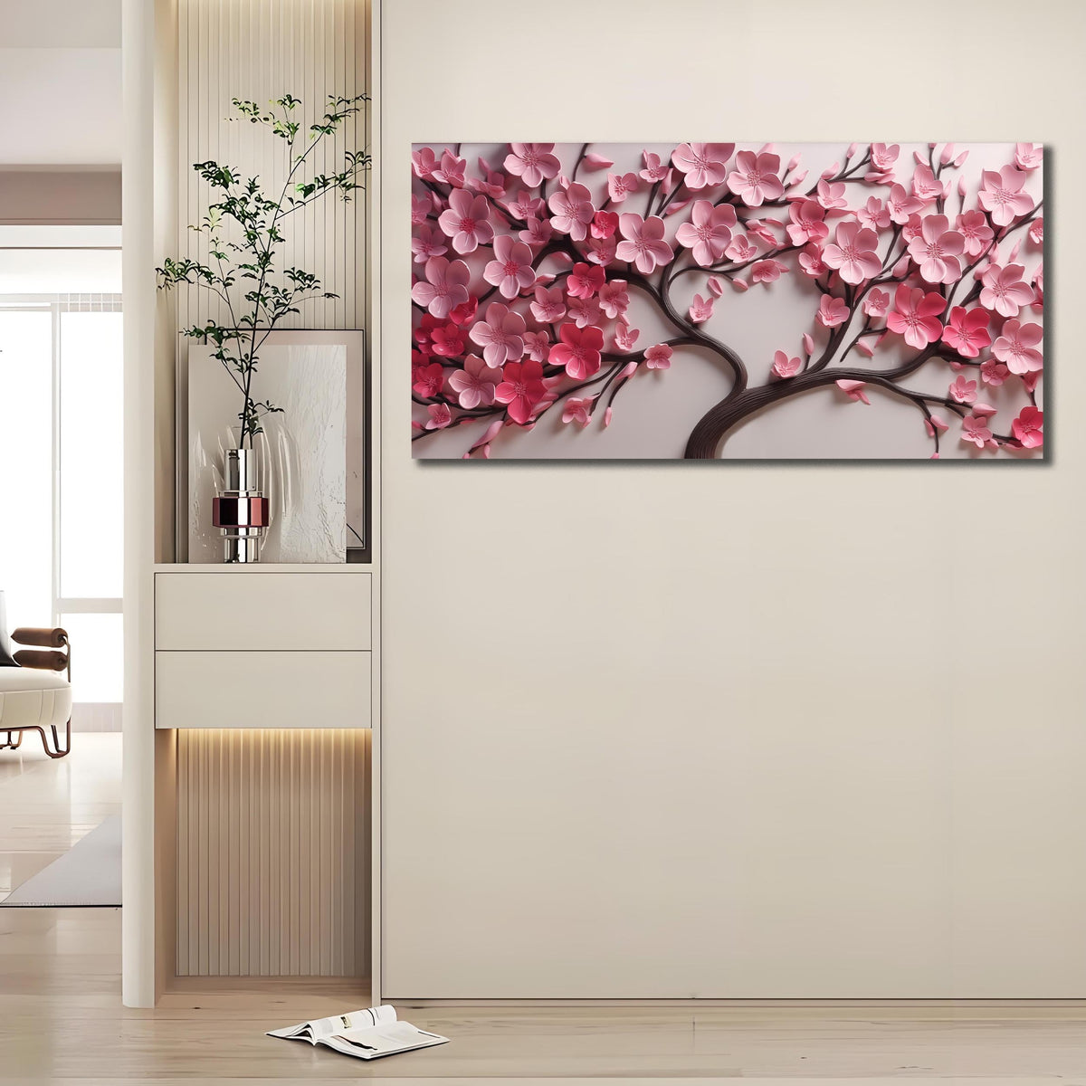 CPKATMT Flower Canvas Wall Art for Living Room Tree Pictures Wall Decor for Bedroom Pink Wall Art for Office Women Size 20 x 40 Inch