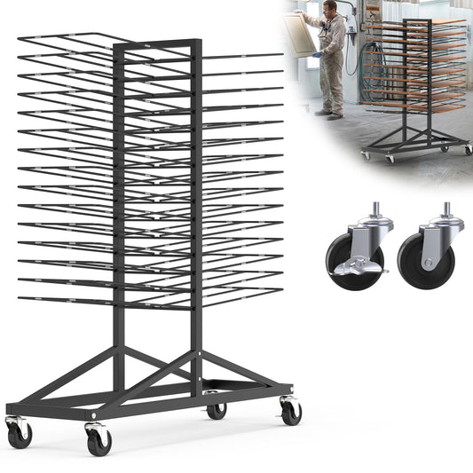 Vazcor Paint Drying Rack,30-Tier Heavy-Duty Steel Drying Painting Rack for Cabinet Doors, Drawer Fronts & Trim, Lockable Wheels, Space-Saving Rack for Paint Shops & Woodworking
