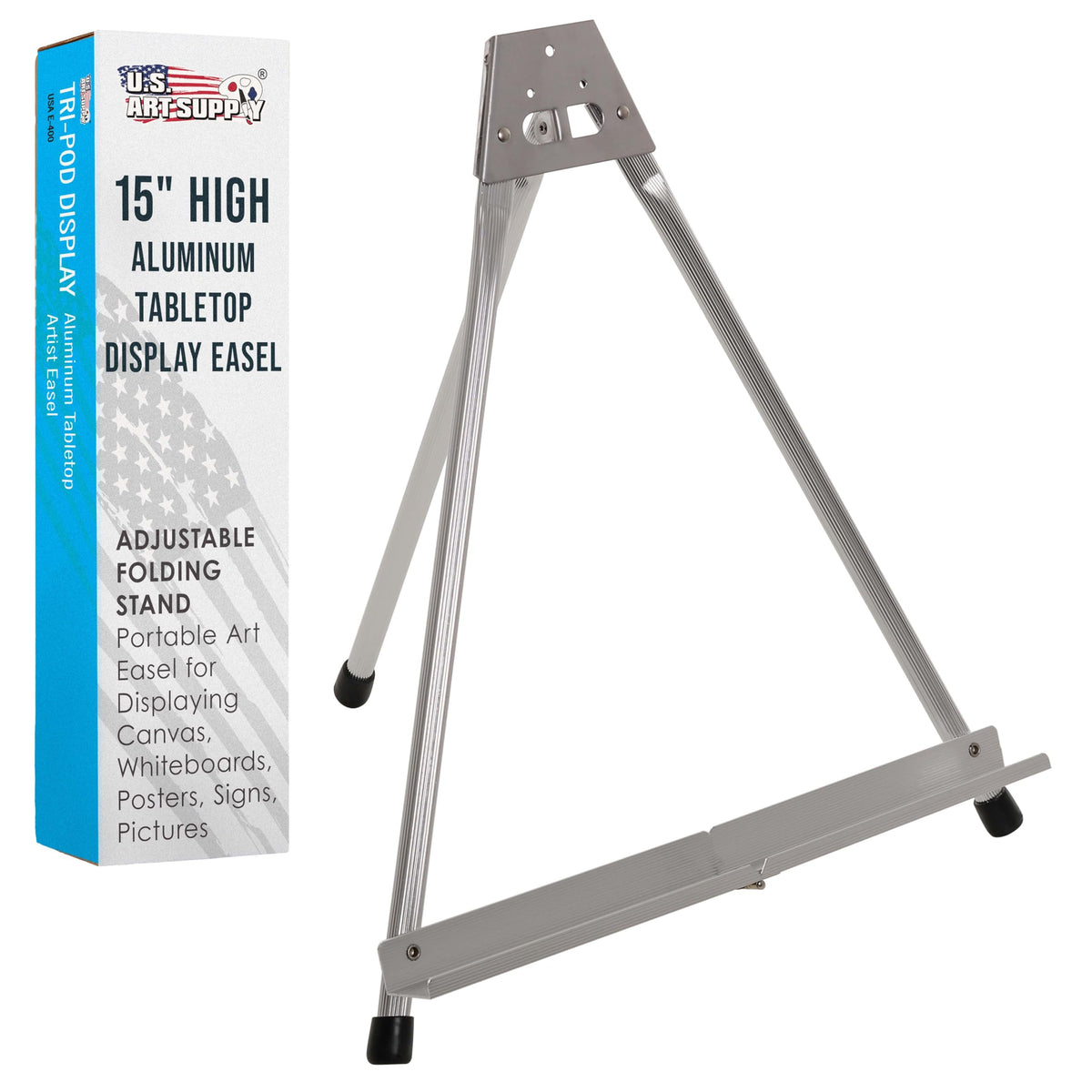 U.S. Art Supply 15-Inch Aluminum Tabletop Easel for Painting - Silver, Lightweight Portable Tripod Art Easel Stand for Sign Display Painting Canvas, and Whiteboards