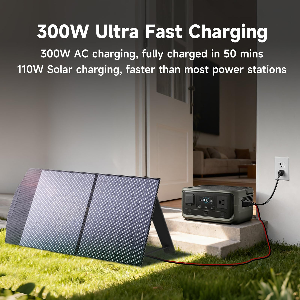 ALLPOWERS VOLIX P300 300W(600W peak) Portable Power Station with UPS Function,256Wh LiFePO4 Battery,MPPT 110W Max,1-Hour AC Fast Charge to 80%,Home Backup,Office,RV,Camping