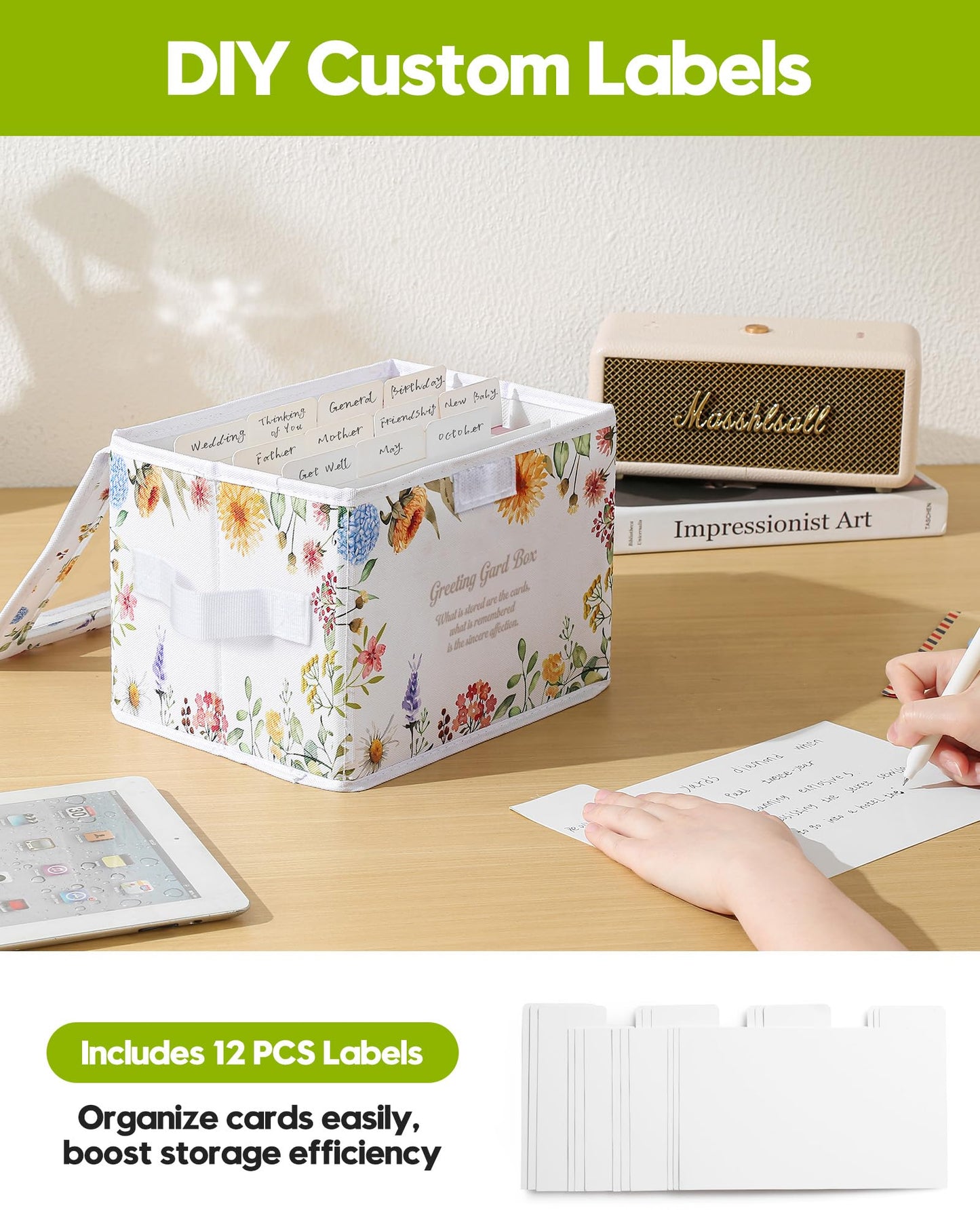 Meunmro Greeting Card Organizer Box With 13 Removable Dividers, Oxford Cloth Card Organizer With Transparent Lid, Store 140+ Cards for Photos, Stamp, Crafts, Envelopes, Sticker, Scrapbooking