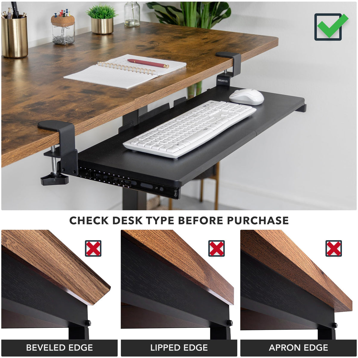 Mount-It! Under Desk Keyboard Tray, 30" Extra-Wide Clamp-On Slide-Out Drawer, Holds 11 lbs, Fits Desks up to 1.77" Thick, No-Drill C-Clamp Mount