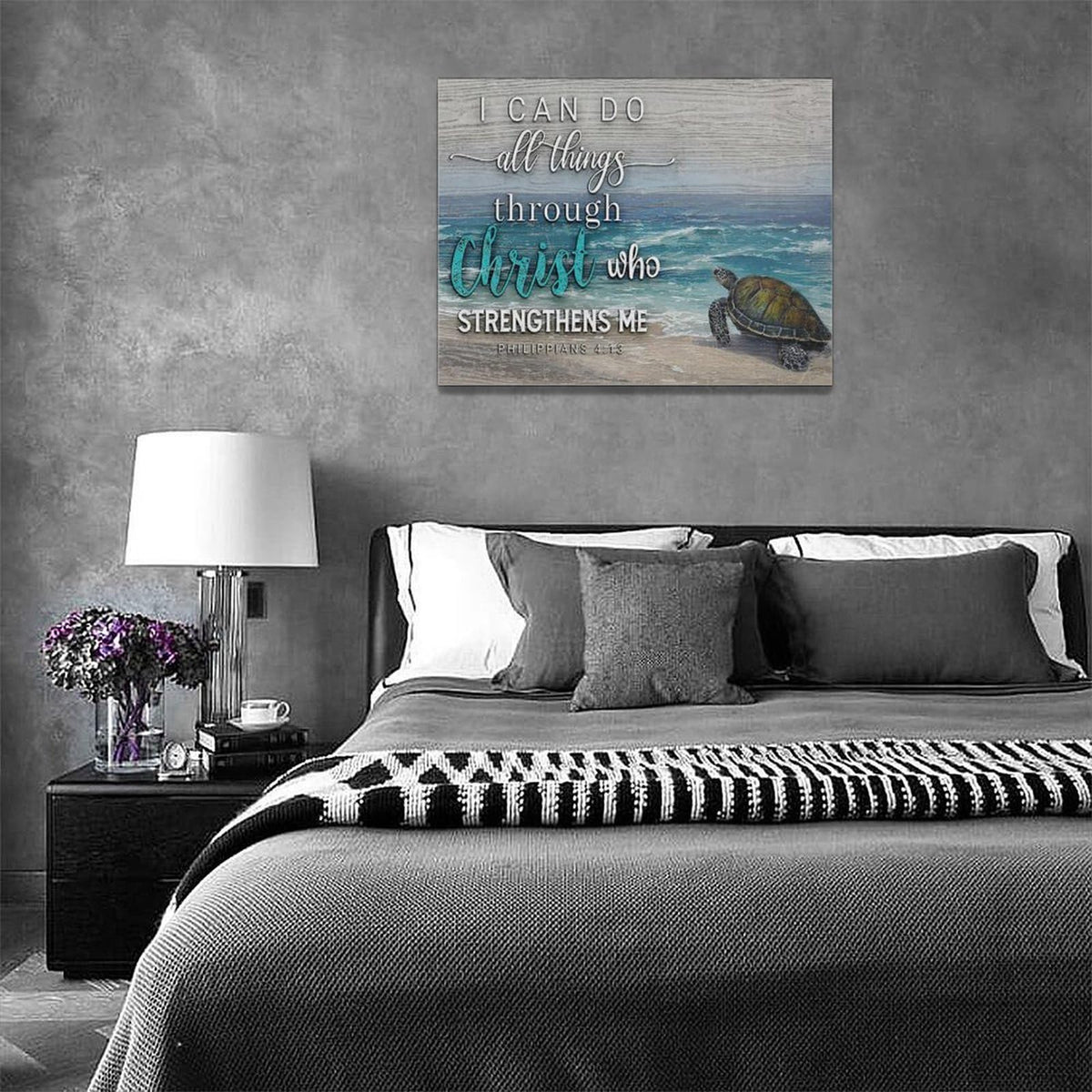 Christian Turtle Wall Art Inspirational Bible Verse Pictures Wall Decor Beach Ocean Canvas Prints Framed Modern Painting Artwork for Bedroom Office Living Room Bathroom Dining Room 16"x12"