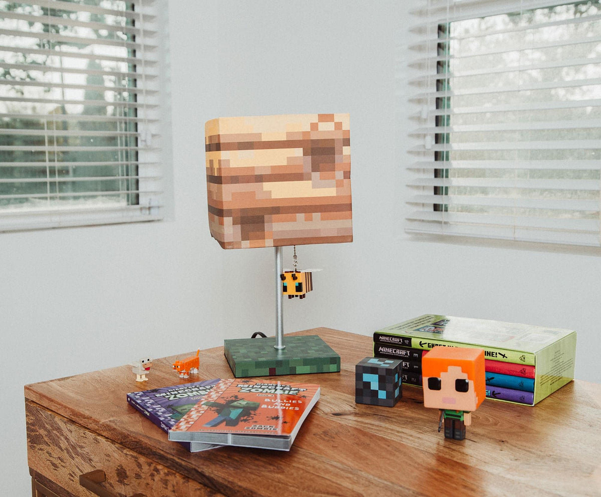 Minecraft Yellow Bee Nest Block Desk Lamp with 3D Bee Puller | Nightstand Table Lamp with LED Mood Light for Bedroom, Desk, Living Room, Playroom | Home Decor Kids Room Essentials | Video Game Gifts