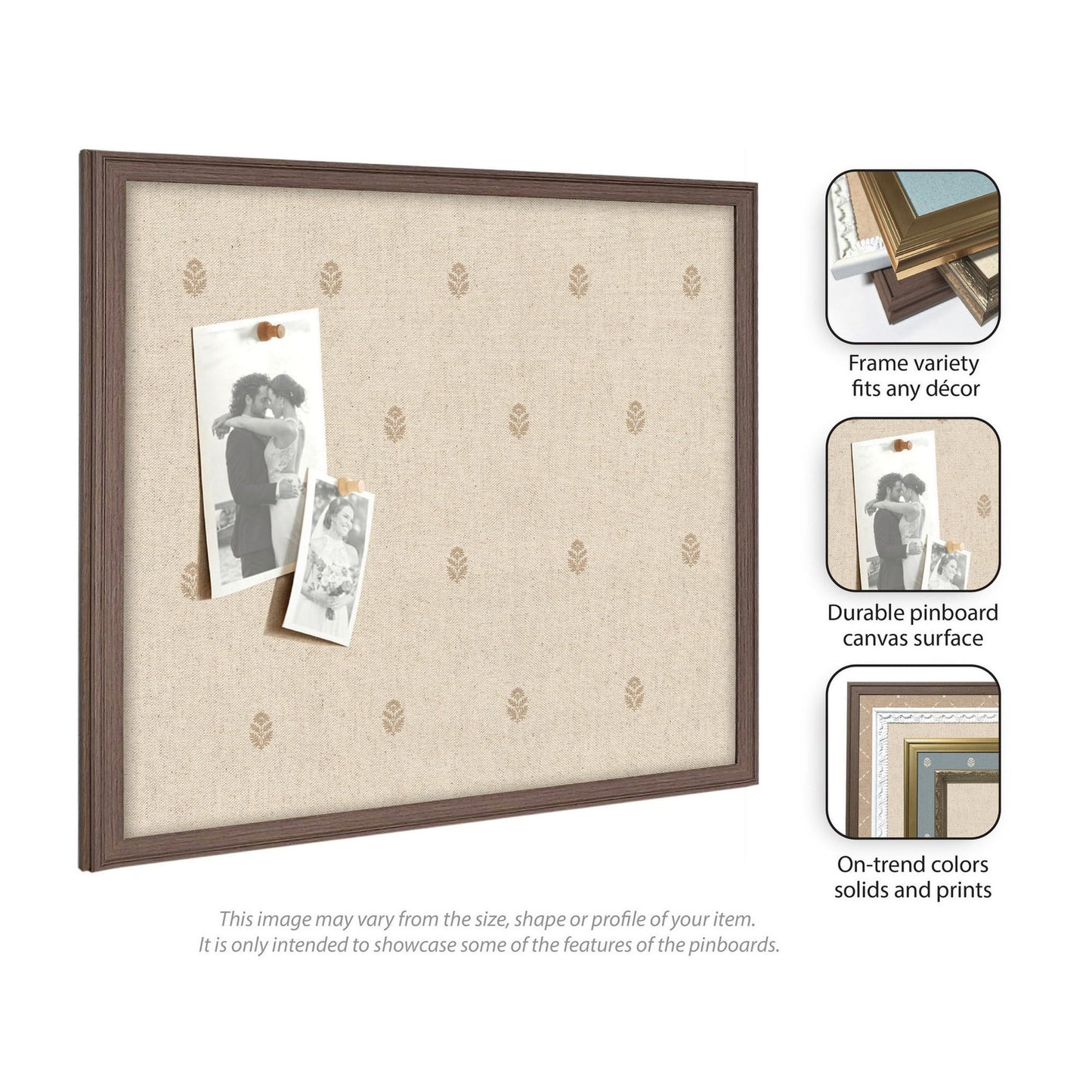 Kate and Laurel Framed Fabric Pinboard 38 x 26, Beige Botanical Block Print Printed Linen Classic Bulletin Board for Use as a Vision Board or Wall Organization, Florence Gold Frame