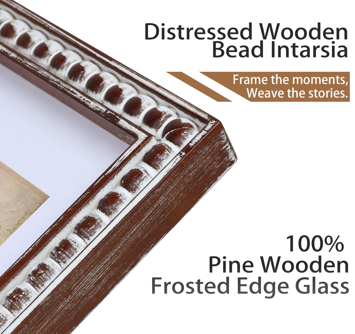 Gdfmsc 11x14 Rustic Picture Frame with Mat for 8x10, Decorative Distressed Beaded Wooden Real Glass, Vertical or Horizontal Display Photo Gallery Wall & Tabletop Frame, White Washed Brown