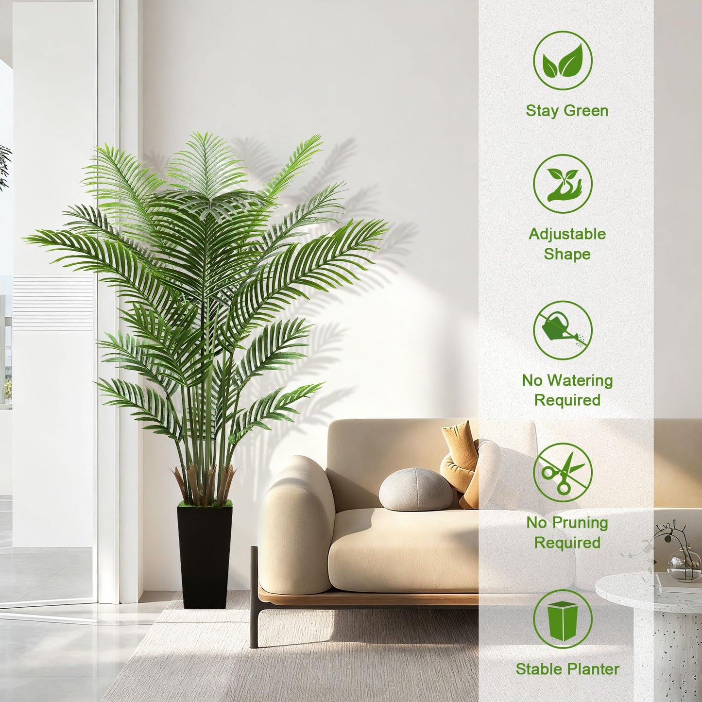 6FT Tall Fake Tree Artificial Palm Plant with Black Planter – Faux Indoor Plants Tree Decor for Home Office Living Room Corner