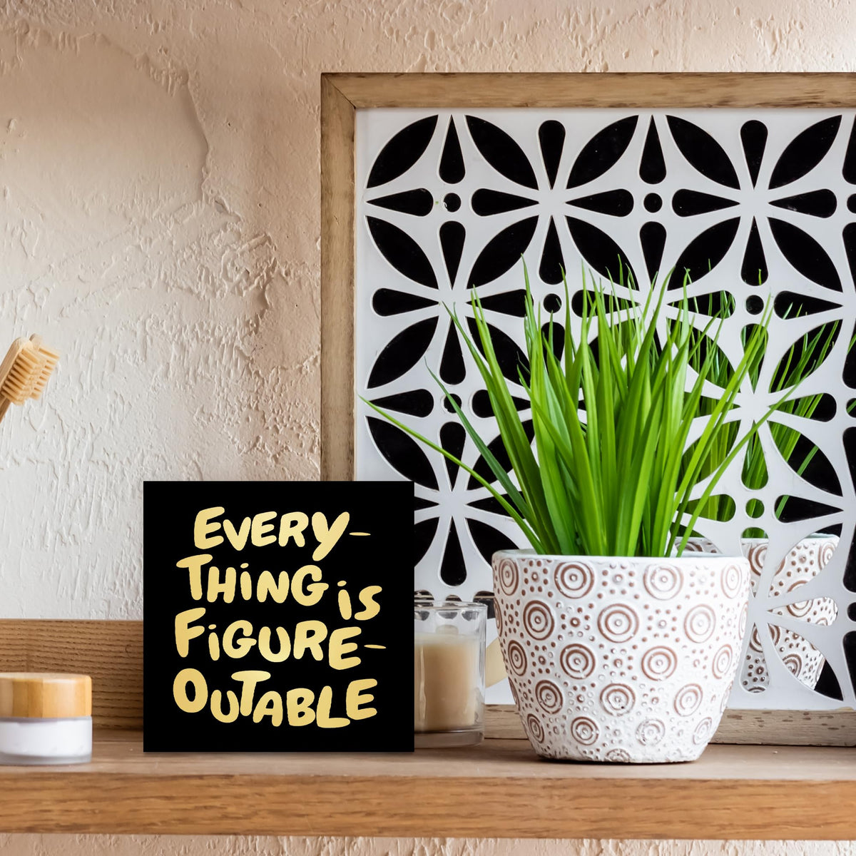 CUANFDDSF Inspirational Black Gold Office Decor, Every Thing is Figure Outable Motivational Office Accessories Wooden Box Sign, Inspirational Gifts for Women, Men Wall Desk Shelf Tabletop Decoration