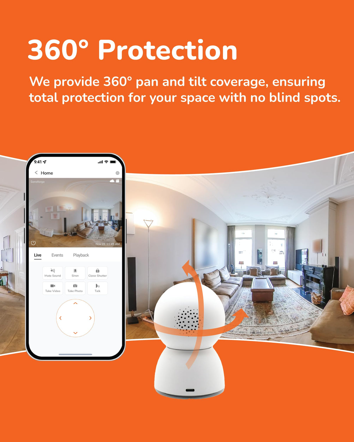 SensForge 2.5K Pan-Tilt Security Camera, 360° Dual-Band WiFi Camera for Home, Free AI Human & Pet Detection, 2-Day Cloud + 64GB SD Storage, Two-Way Talk, Optional AI + Storage Upgrade (1, White)