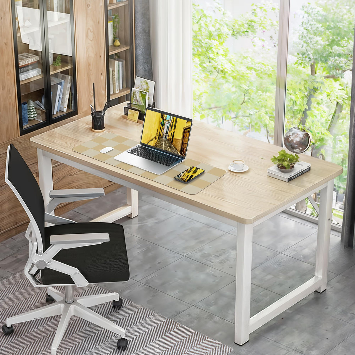 Leather Desk mat,Non-Slip Desk mat,Waterproof PU Leather Desk pad Protector, Large Mouse pad Cute, Easy Clean Laptop Desk Writing Mat for Work/Home/Decor(Beige 31.5" x 12")