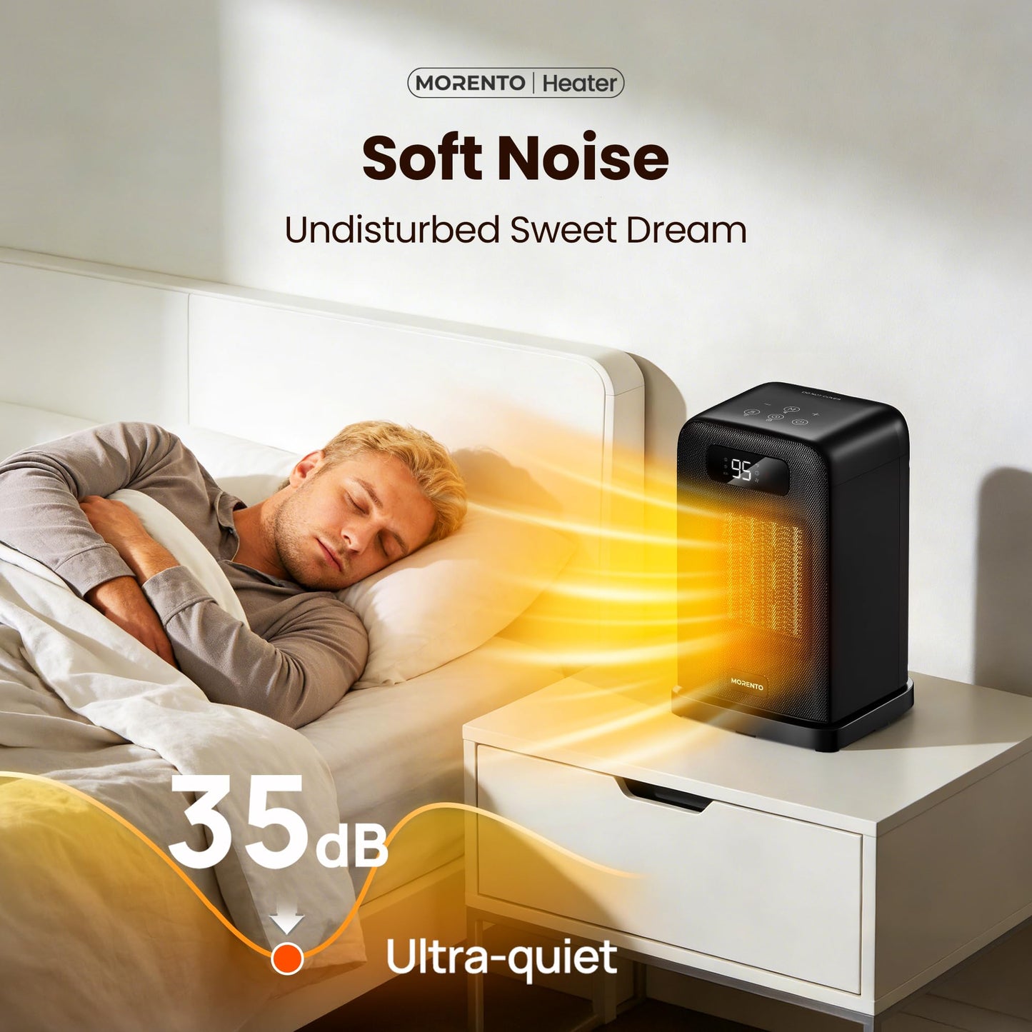 MORENTO Space Heater, 70° Oscillation, LED Display, 12H Timer, Thermostat, Overheat Protection, ECO, Small Space Heaters for Indoor Use, 1500W Ceramic, Heater for Bedroom, Office, Home (Black, 1 Pack)