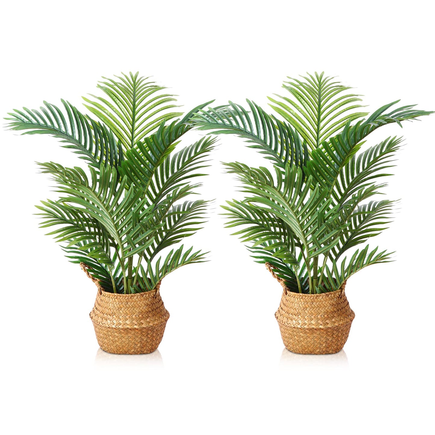 LOMANTO Fake Majesty Palm Plant 3Ft Artificial Tree for Home Decor Indoor Small Faux Trees in Pot Fake Tropical Plants for Housewarming 2Pack